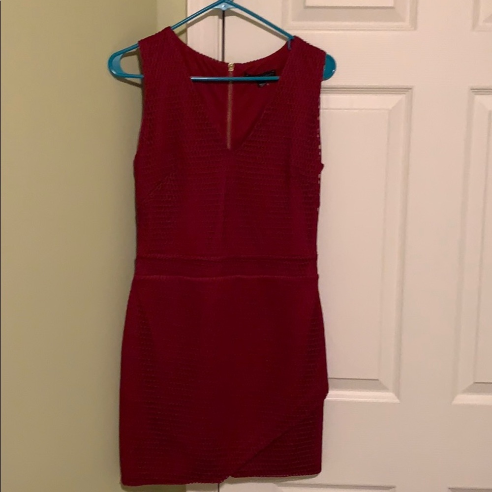 Dark Red Mesh Mini Dress